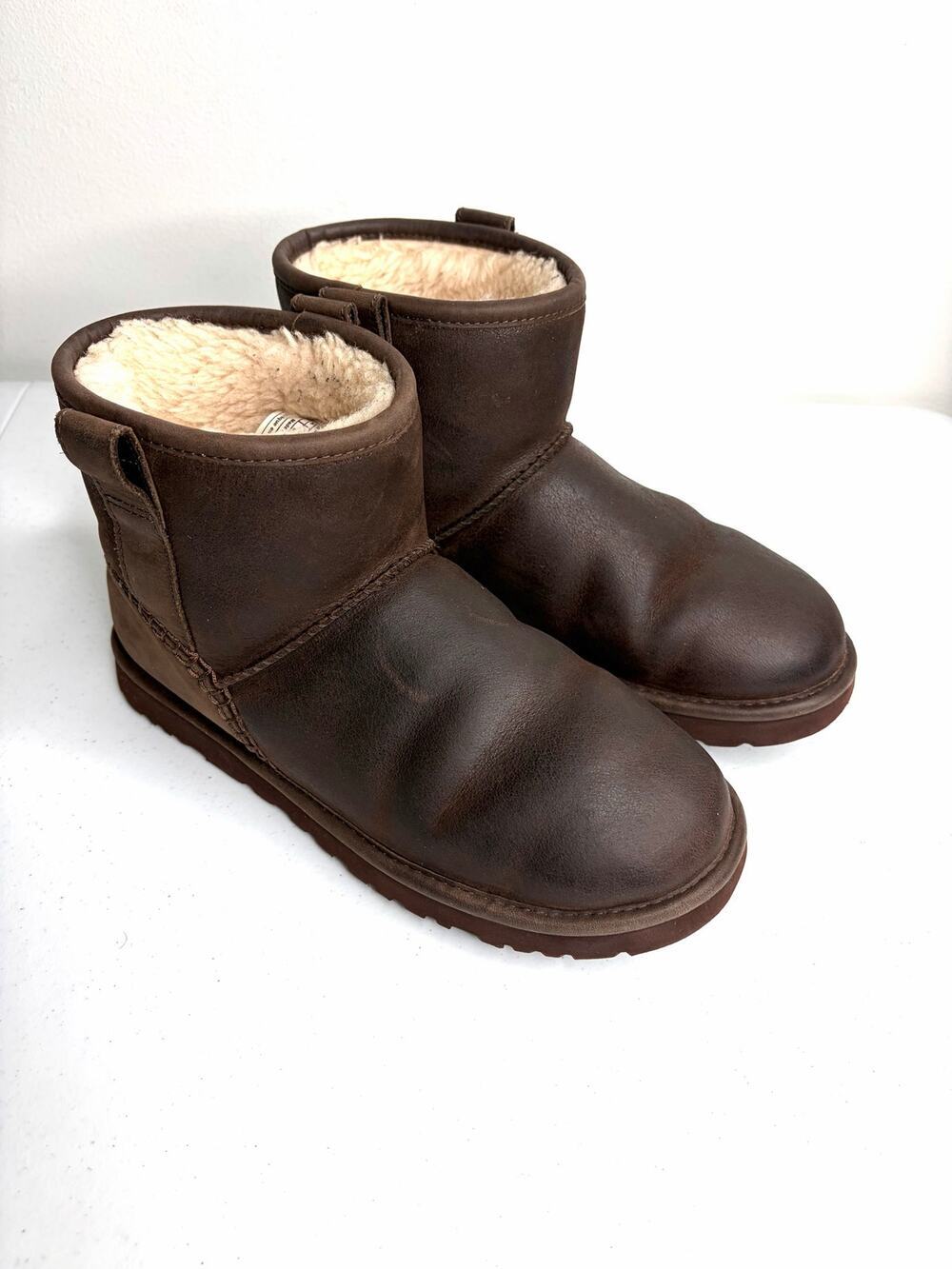 UGG Mini Deco Boots Men 7 Brown Leather Shearling 1008621 Comfort Casual